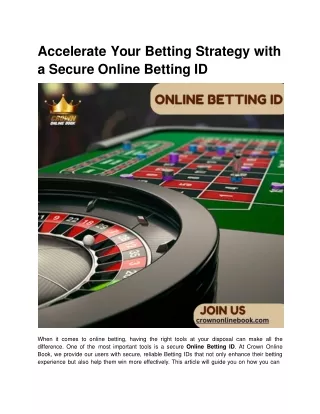 Accelerate Your Betting Strategy with a Secure Online Betting ID