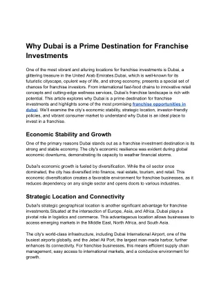 Why Dubai is a Prime Destination for Franchise Investments