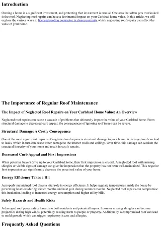 The Impact of Neglected Roof Repairs on Your Carlsbad Home Value
