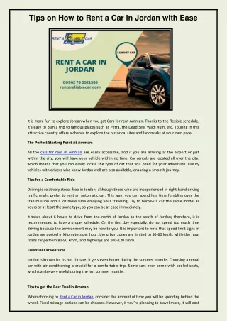 Rent A Car In Jordan