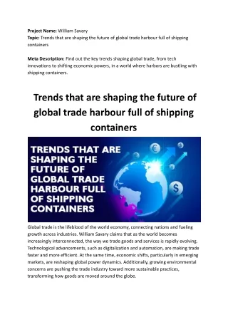 William Savary Discusses Key Trends in Global Trade and Container Ports