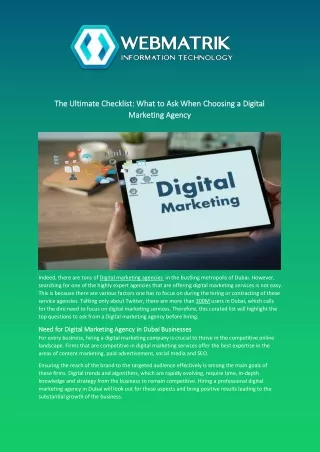 The Ultimate Checklist- What to Ask When Choosing a Digital Marketing Agency