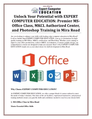 No.1 MKCL Authorized Center in Mira Road: MS-Office and Photoshop Training