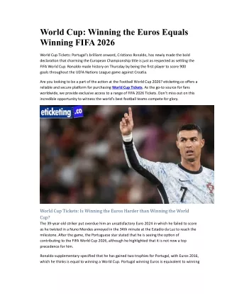 World Cup Winning the Euros Equals Winning FIFA 2026