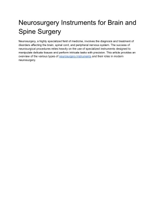 Neurosurgery Instruments for Brain and Spine Surgery