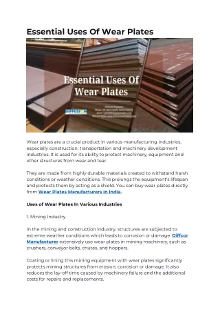 Essential Uses Of Wear Plates