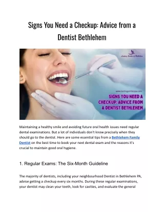 Signs You Need a Checkup_ Advice from a Dentist Bethlehem