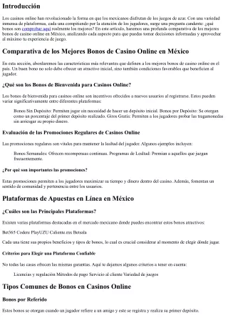 Comparativa de los Mejores Bonos de Casino Online en México