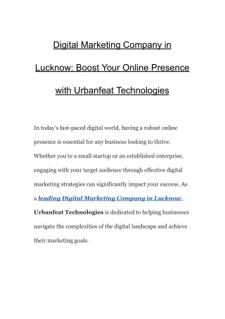 Digital Marketing Company in Lucknow_ Boost Your Online Presence with Urbanfeat Technologies