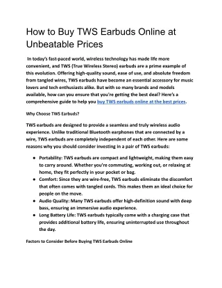 How to Buy TWS Earbuds Online at Unbeatable Prices