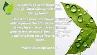 Start your journey to a greener future today with affordable biopower!