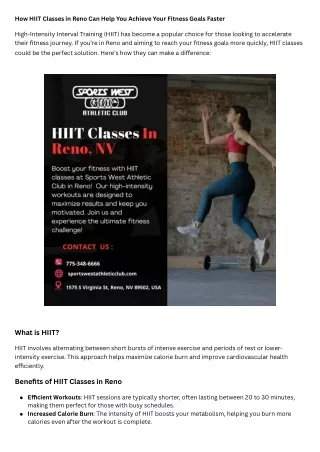How HIIT Classes in Reno Can Help You Achieve Your Fitness Goals Faster