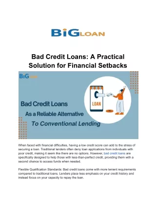 Bad Credit Loans with Guaranteed Approval at Big Loan