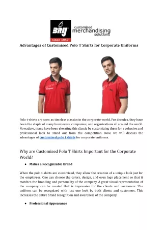 Advantages of Customised Polo T Shirts for Corporate Uniforms