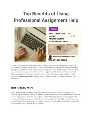 Top Benefits of Using Professional Assignment Help