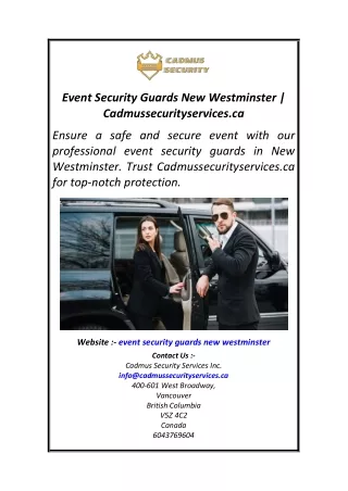 Event Security Guards New Westminster  Cadmussecurityservices.ca