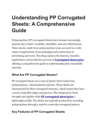 Understanding PP Corrugated Sheets