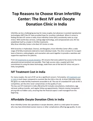 Top Reasons to Choose Kiran Infertility Center The Best IVF and Oocyte Donation Clinic in India