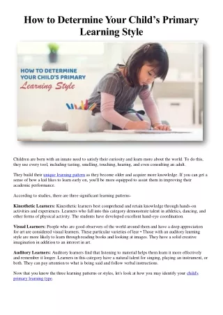 How to Determine Your Child Primary Learning Style
