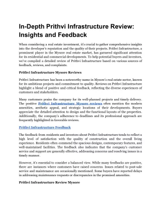 In-Depth Prithvi Infrastructure Review_ Insights and Feedback