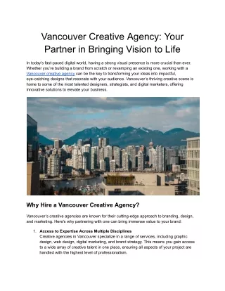 Vancouver Creative Agency: Your Partner in Bringing Vision to Life