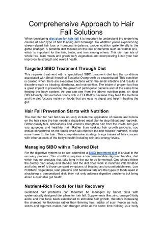 Comprehensive Approach to Hair Fall Solutions