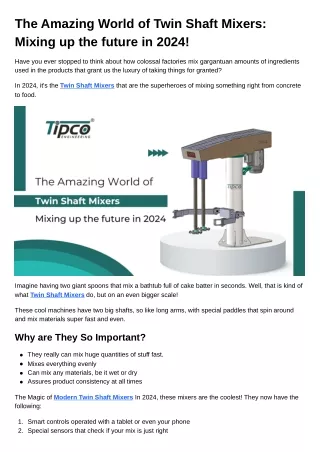 The Amazing World of Twin Shaft Mixers Mixing up the future in 2024!