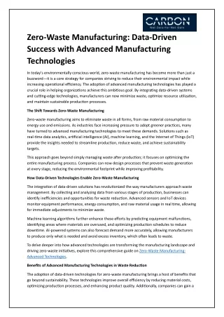 Zero-Waste Manufacturing: Achieving Success with Data-Driven Advanced Technology