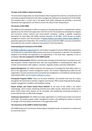 The Role of ISO 22000 in Global Food Safety