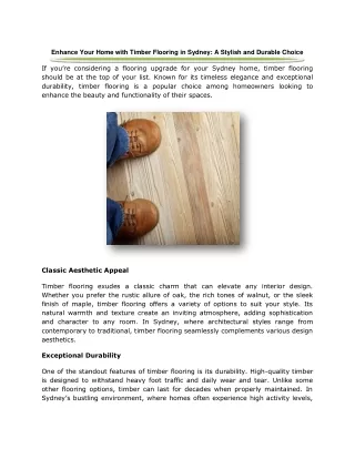 Enhance Your Home with Timber Flooring in Sydney: A Stylish and Durable Choice