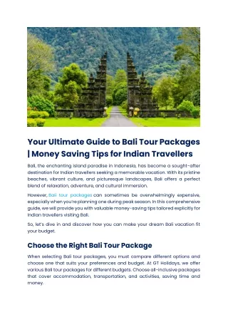 Bali Tour Packages 10 Money Saving Tips