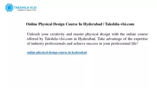 Online Physical Design Course In Hyderabad Takshila-vlsi.com