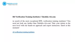 Rtl Verification Training Institutes  Takshila-vlsi.com