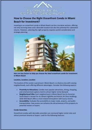 How to Choose the Right Oceanfront Condo in Miami Beach for Investment?