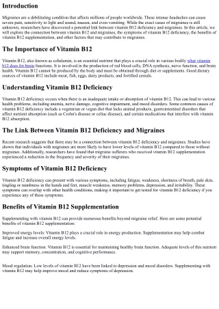 Understanding the Connection between Vitamin B12 and Migraines