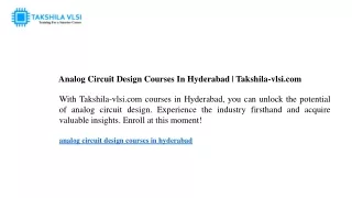 Analog Circuit Design Courses In Hyderabad Takshila-vlsi.com