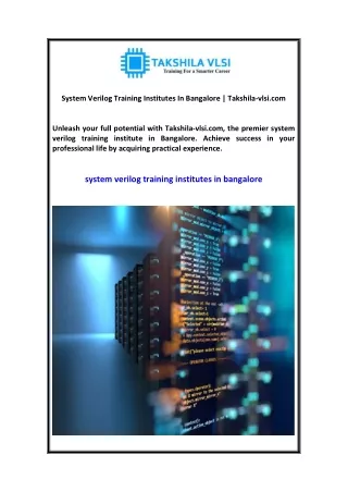 System Verilog Training Institutes In Bangalore Takshila-vlsi.com