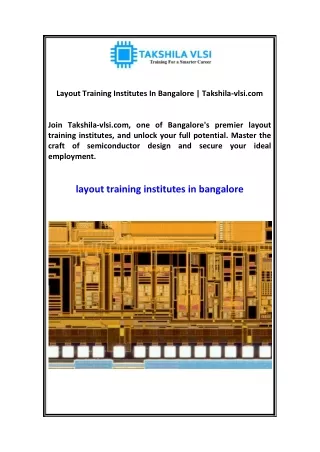 Layout Training Institutes In Bangalore Takshila-vlsi.com