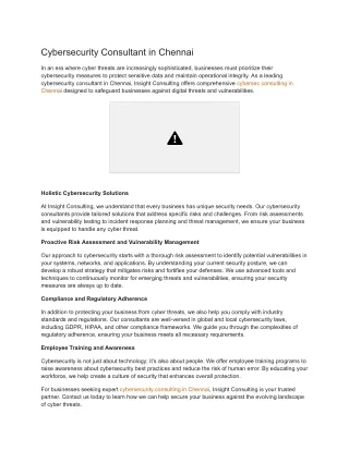 Cybersecurity Consultant in Chennai