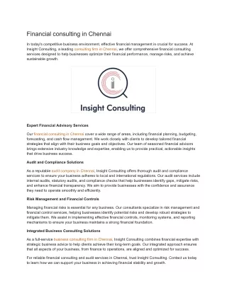 Financial consulting in Chennai