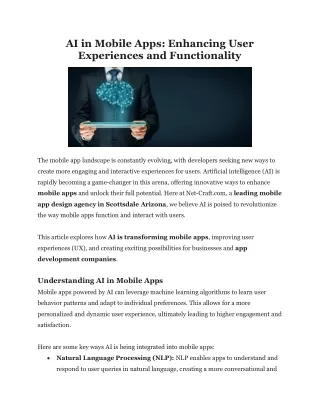 AI in Mobile Apps Enhancing User Experiences and Functionality