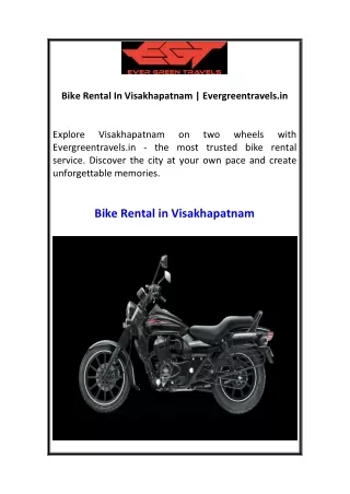 Bike Rental In Visakhapatnam | Evergreentravels.in