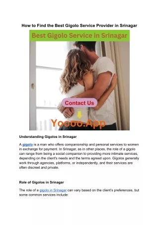 How to Find the Best Gigolo Service Provider in Srinagar