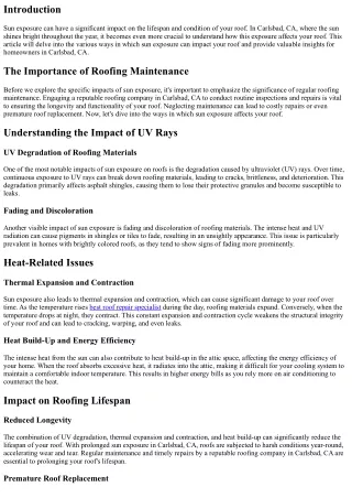 Understanding the Impact of Sun Exposure on Your Roof in Carlsbad Ca