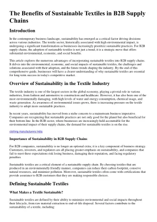 The Benefits of Sustainable Textiles in B2B Supply Chains