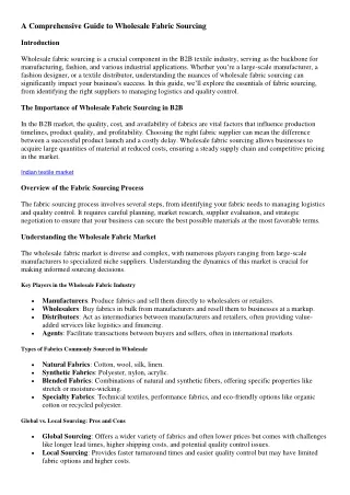A Comprehensive Guide to Wholesale Fabric Sourcing