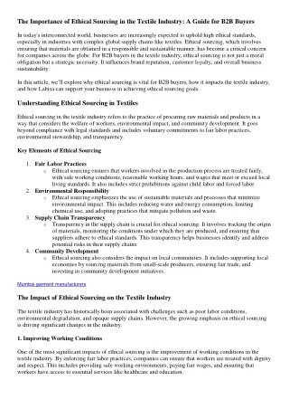 The Importance of Ethical Sourcing in the Textile Industry A Guide for B2B Buyers