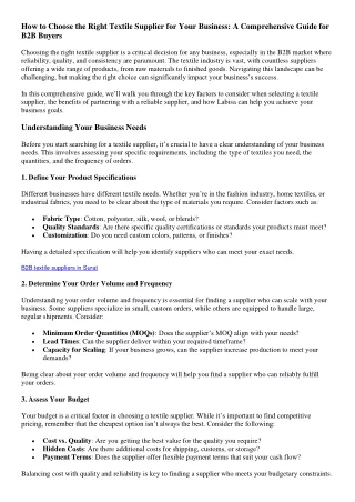 How to Choose the Right Textile Supplier for Your Business A Comprehensive Guide for B2B Buyers