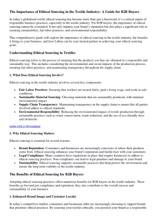 The Importance of Ethical Sourcing in the Textile Industry A Guide for B2B Buyers