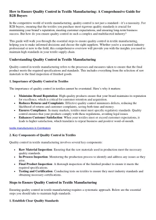 How to Ensure Quality Control in Textile Manufacturing A Comprehensive Guide for B2B Buyers